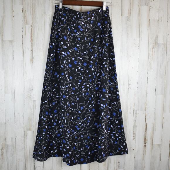 Victoria Holley Dresses & Skirts - Vintage Floral Maxi Skirt Medium Black Blue Flowy 90s Dark Grunge Whimsigoth M